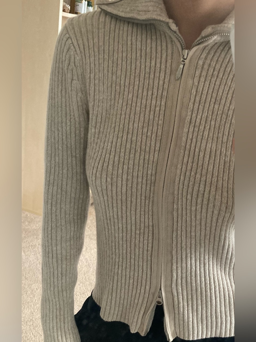 Christopher & Banks Cream 100% Cotton Ribbed Zip-Front Cardigan - Picture 2 of 5